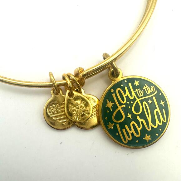 Alex + Ani JOY TO THE WORLD Gold Green Bracelet Bangle Charm Casual - Picture 1 of 6